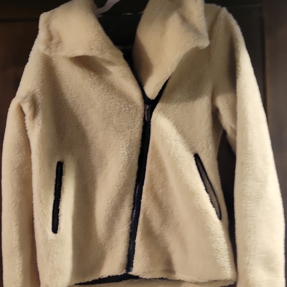 Lucy Cozy Cream Teddy Jacket with Black Details